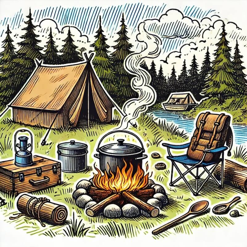 camp-oven-hand-drawn-sketch-outdoor-camping-scene